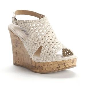 MUDD white crochet wedges